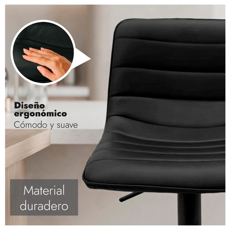 SILLA PISO BAR AJUSTABLE NEGRA ERGONOMICA GIRATORIA COCINA ISLA 150KG - 3