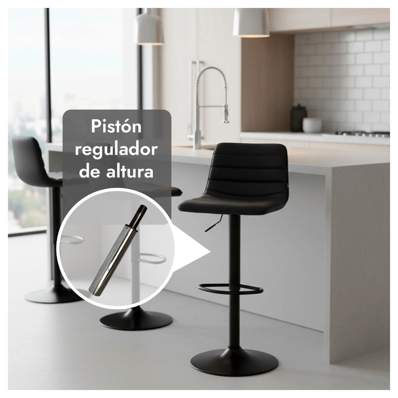SILLA PISO BAR AJUSTABLE NEGRA ERGONOMICA GIRATORIA COCINA ISLA 150KG - 4