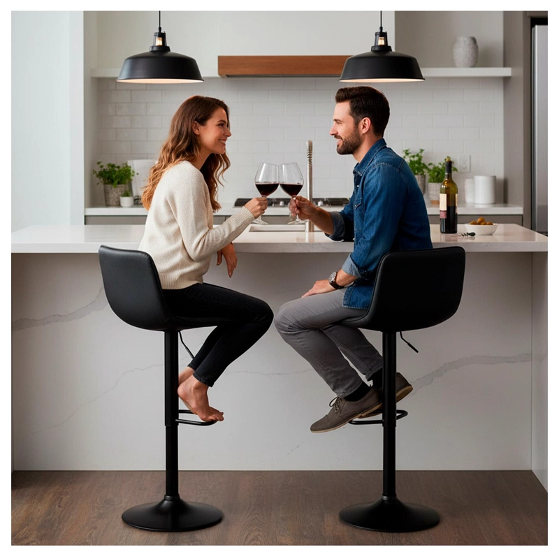 SILLA PISO BAR AJUSTABLE NEGRA ERGONOMICA GIRATORIA COCINA ISLA 150KG - 6