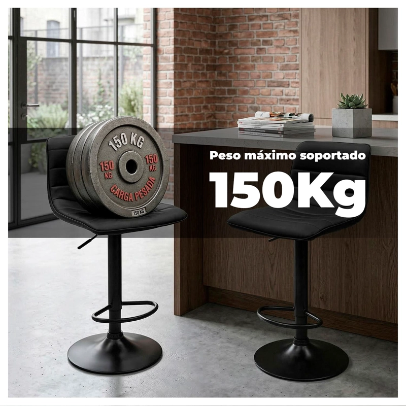 SILLA PISO BAR AJUSTABLE NEGRA ERGONOMICA GIRATORIA COCINA ISLA 150KG - 7