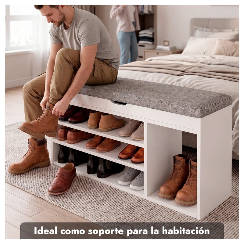 ZAPATERO MUEBLE ORGANIZADOR CON ASIENTO BANCA Y CAJON 90CM - 3