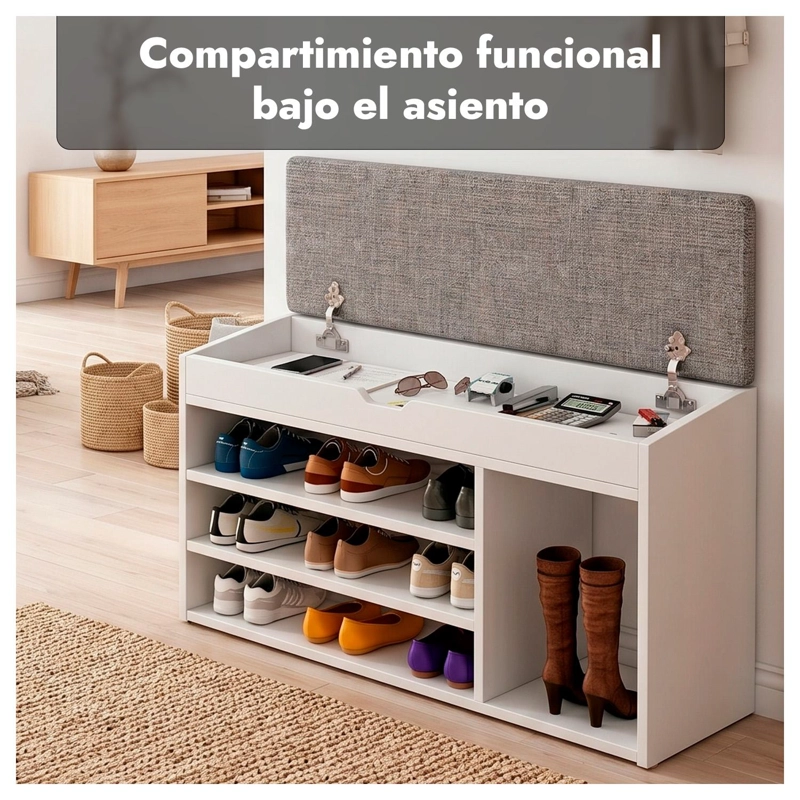 ZAPATERO MUEBLE ORGANIZADOR CON ASIENTO BANCA Y CAJON 90CM - 4