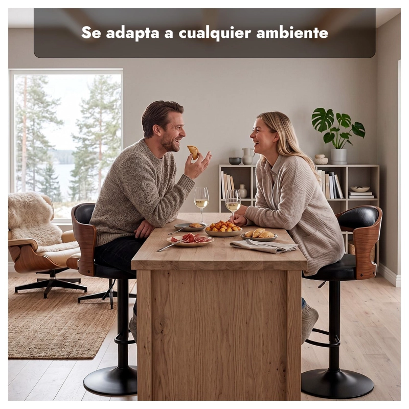 SILLA BAR TABURETE PISO COCINA GIRATORIO AJUSTABLE MADERA MODERNO - 2
