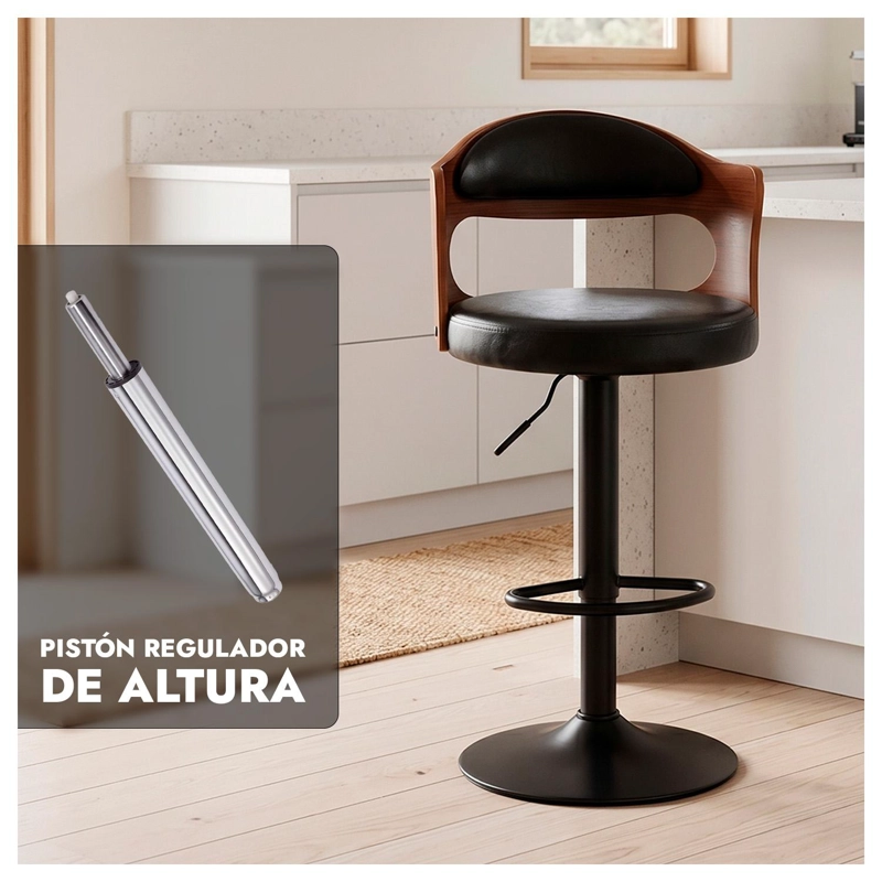 PACK 2 SILLA BAR TABURETE PISO COCINA GIRATORIO AJUSTABLE MADERA MODERNO - 5