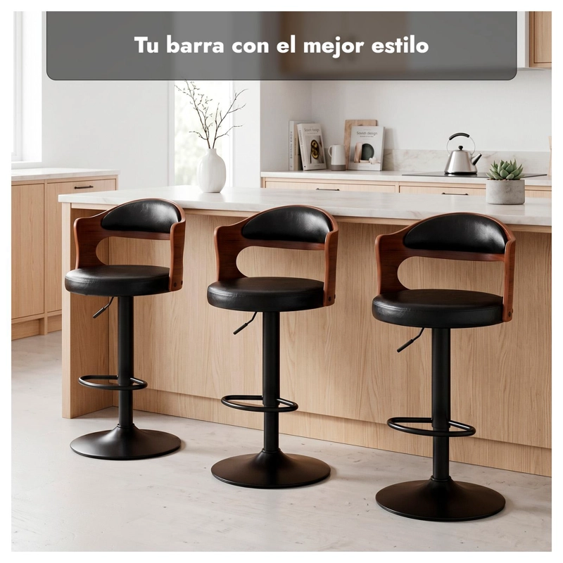 PACK 4 SILLA BAR TABURETE PISO COCINA GIRATORIO AJUSTABLE MADERA MODERNO - 4