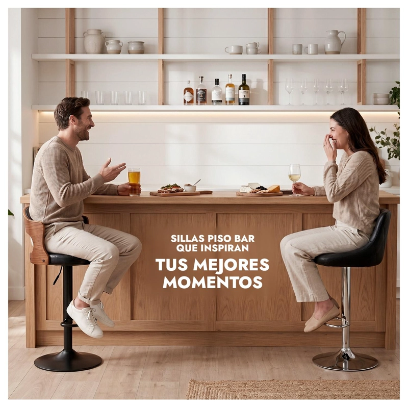 PACK 4 SILLA BAR TABURETE PISO COCINA GIRATORIO AJUSTABLE MADERA MODERNO - 6