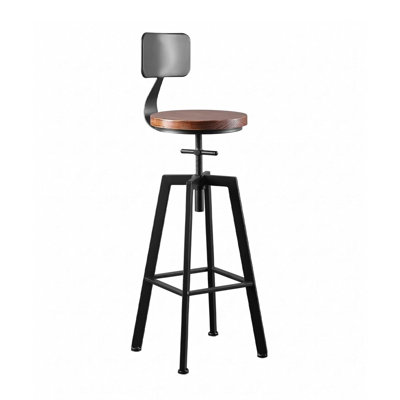 TABURETE SILLA BAR COCINA PISO ALTO MADERA METAL ESTILO INDUSTRIAL - 1