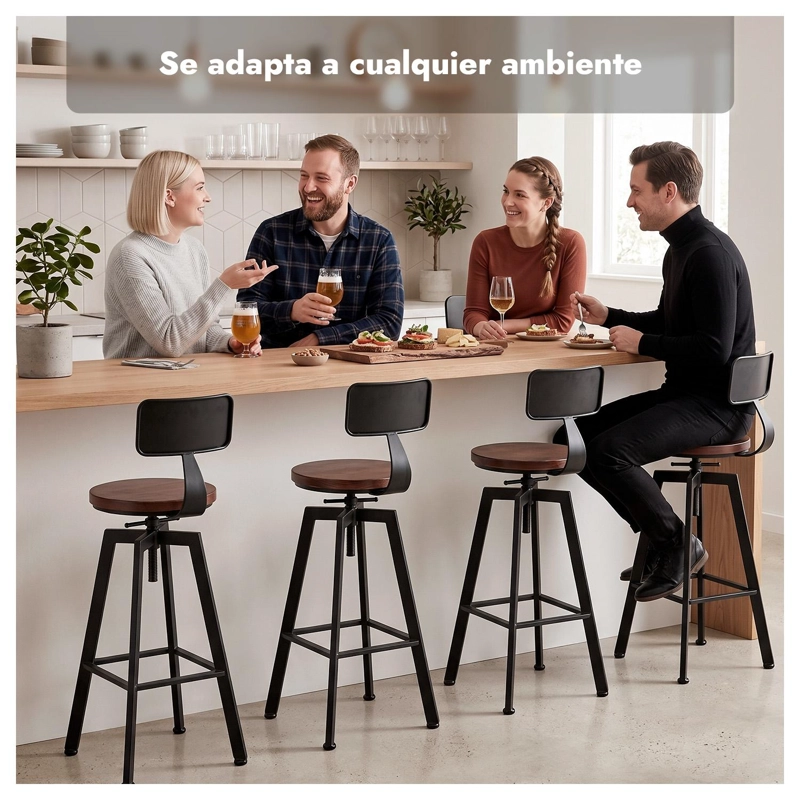 TABURETE SILLA BAR COCINA PISO ALTO MADERA METAL ESTILO INDUSTRIAL - 2