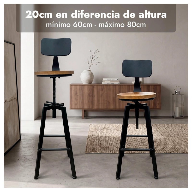 TABURETE SILLA BAR COCINA PISO ALTO MADERA METAL ESTILO INDUSTRIAL - 3