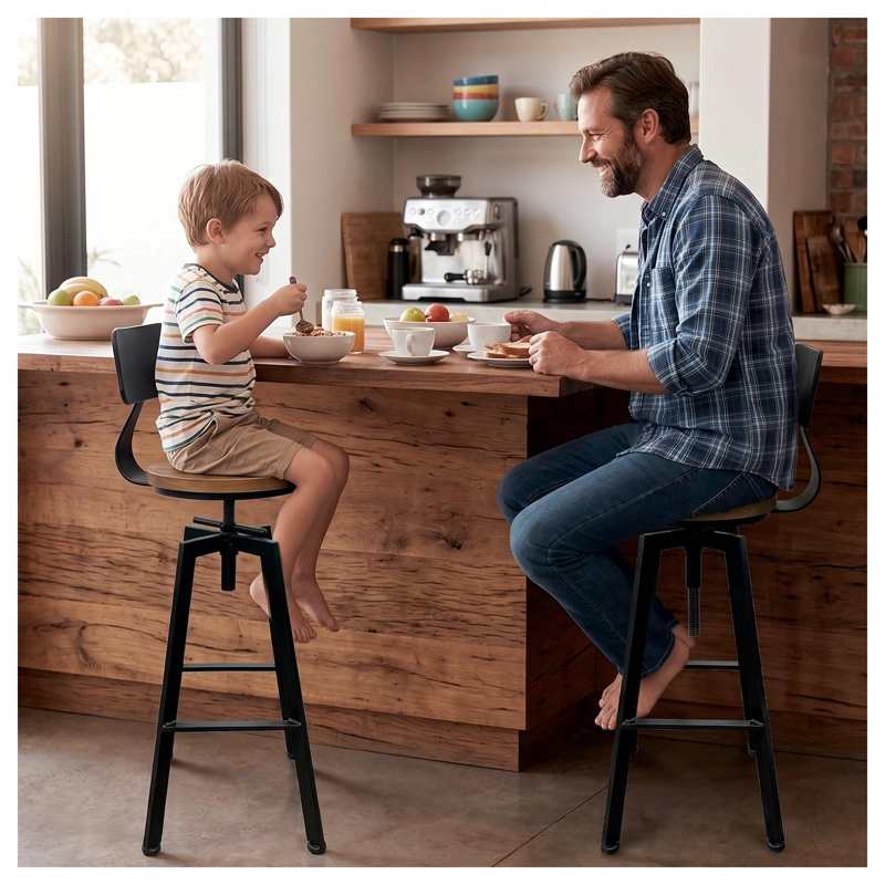 TABURETE SILLA BAR COCINA PISO ALTO MADERA METAL ESTILO INDUSTRIAL - 5
