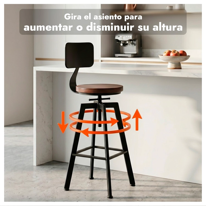 TABURETE SILLA BAR COCINA PISO ALTO MADERA METAL ESTILO INDUSTRIAL - 7