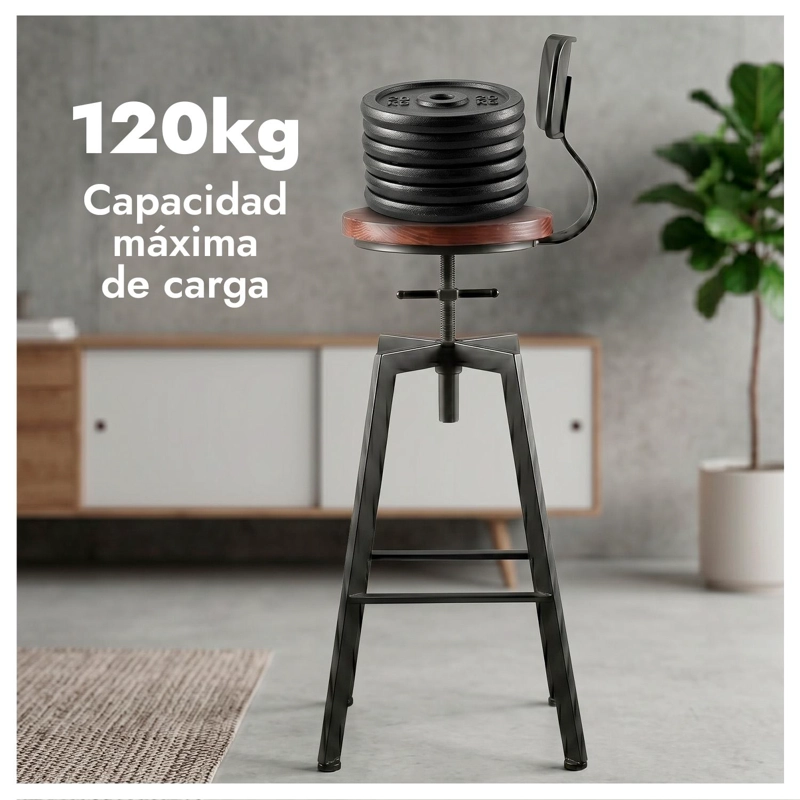 PACK 4 TABURETE SILLA BAR COCINA PISO ALTO MADERA METAL ESTILO INDUSTRIAL - 9