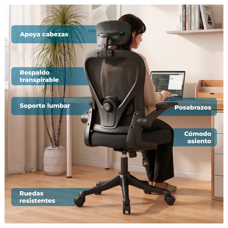 SILLA OFICINA ERGONOMICA RECLINABLE APOYACABEZA - 2