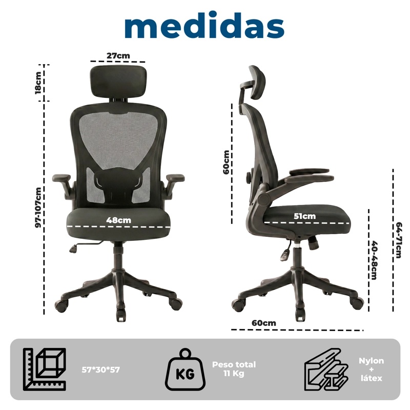 SILLA OFICINA ERGONOMICA RECLINABLE APOYACABEZA - 8