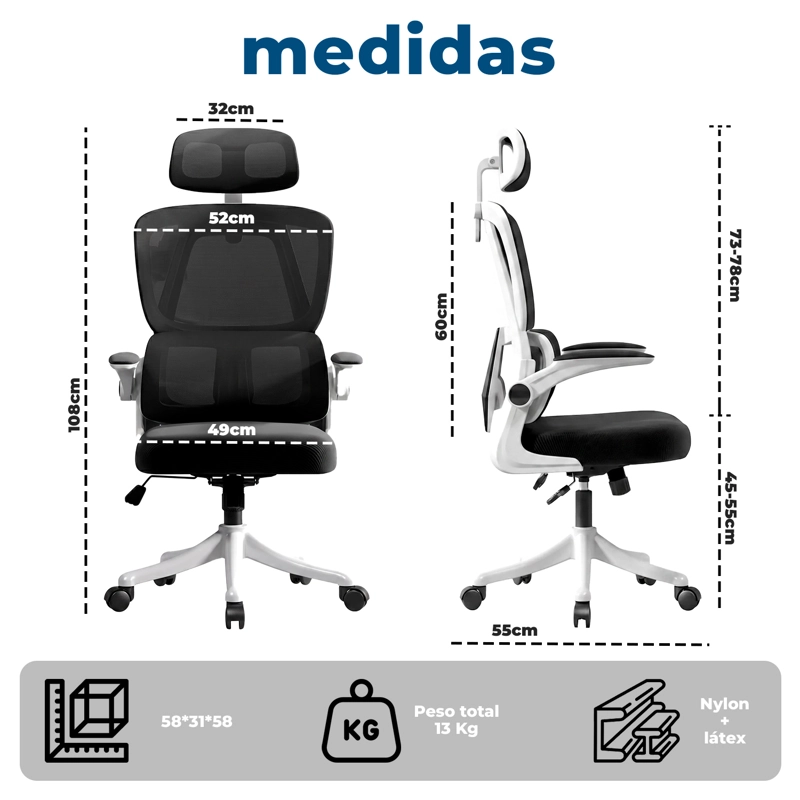SILLA ERGONOMICA OFICINA RECLINABLE APOYACABEZA - 8