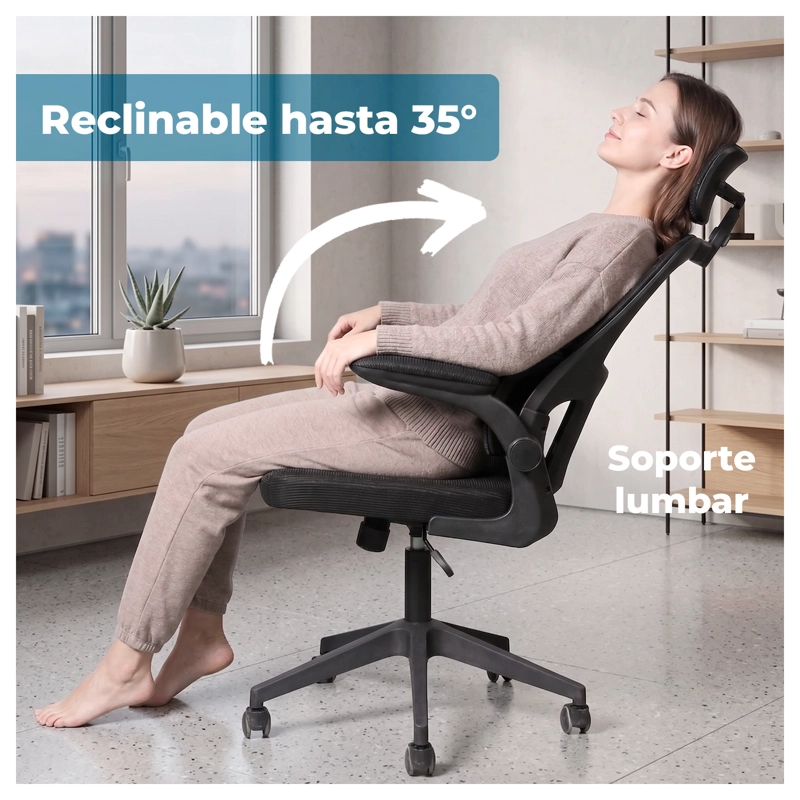 SILLA OFICINA ERGONOMICA RECLINABLE SOPORTE LUMBAR - 3
