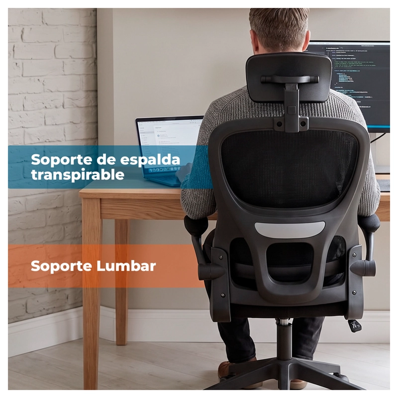 SILLA OFICINA ERGONOMICA RECLINABLE SOPORTE LUMBAR - 5