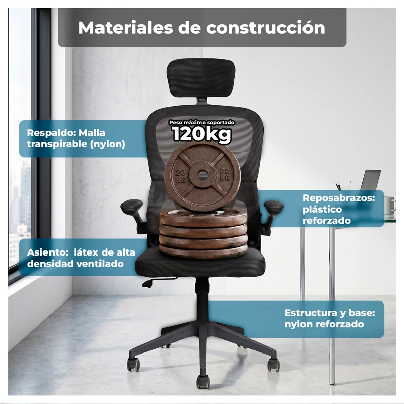 SILLA OFICINA ERGONOMICA RECLINABLE SOPORTE LUMBAR - 7
