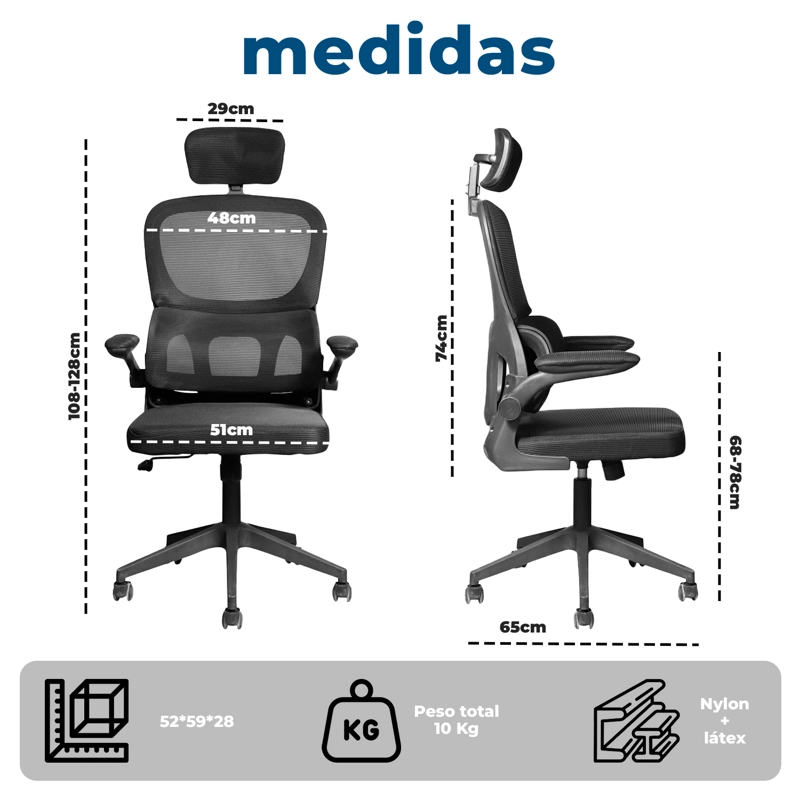 SILLA OFICINA ERGONOMICA RECLINABLE SOPORTE LUMBAR - 8