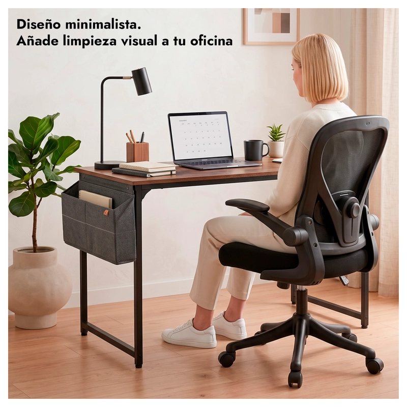 ESCRITORIO OFICINA 100CM ESTRUCTURA METALICA CON BOLSA Y GANCHO LATERAL - 2