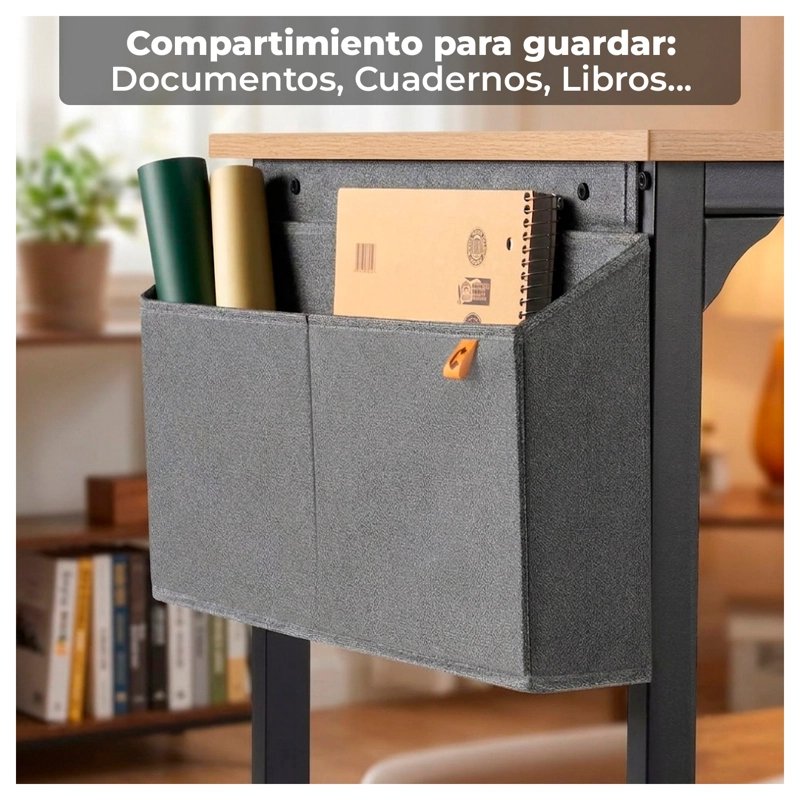 ESCRITORIO OFICINA 100CM ESTRUCTURA METALICA CON BOLSA Y GANCHO LATERAL - 3