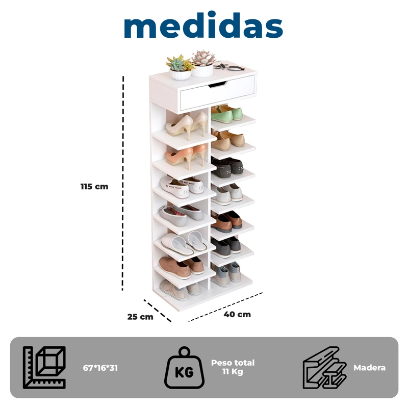 ZAPATERO VERTICAL MUEBLE ORGANIZADOR PARA HOGAR MADERA - 8