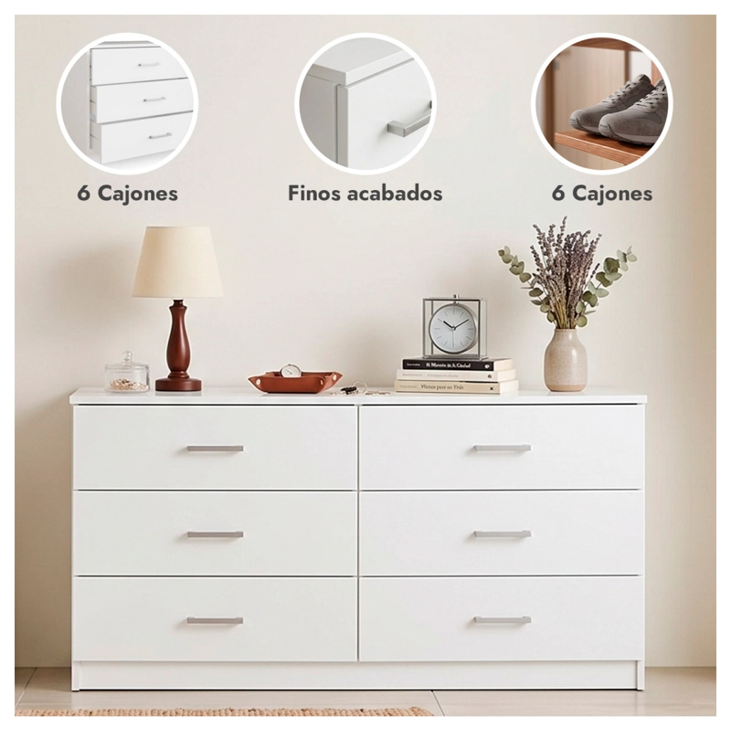 COMODA 6 CAJONES CAJONERA MUEBLE ORGANIZADOR DORMITORIO - 2