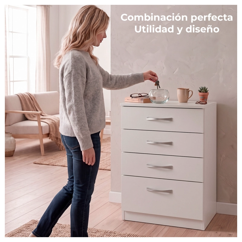 COMODA BLANCA 4 CAJONES MUEBLE ORGANIZADOR DORMITORIO - 4