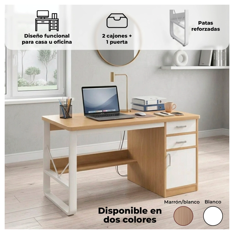 ESCRITORIO 100CM HOME OFFICE CON CAJONES PUERTA Y GABINETE - 1