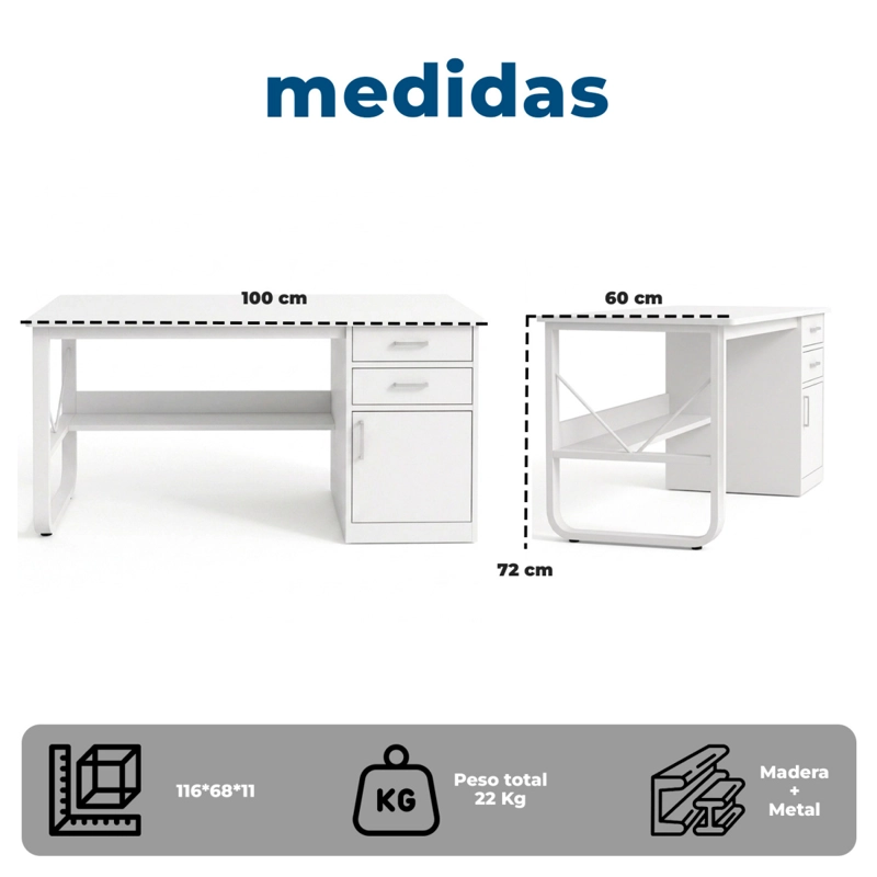 ESCRITORIO 100CM HOME OFFICE CON CAJONES PUERTA Y GABINETE - 8