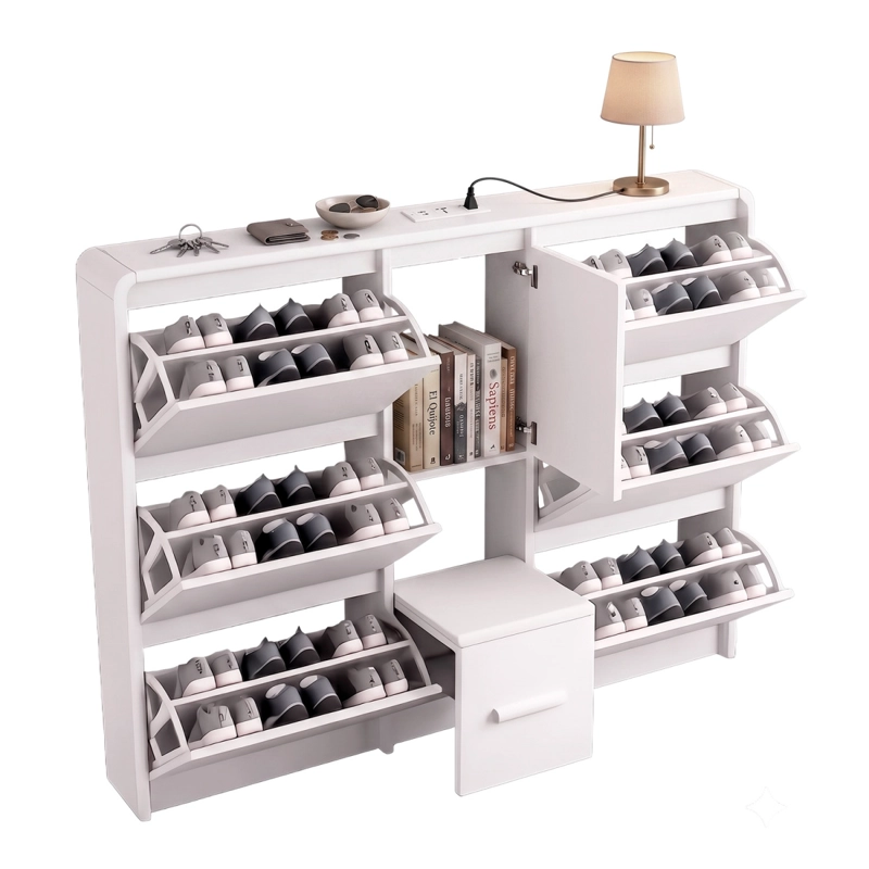 ZAPATERO ORGANIZADOR DOBLE CON BANQUETA Y ENCHUFE 160CM - 1