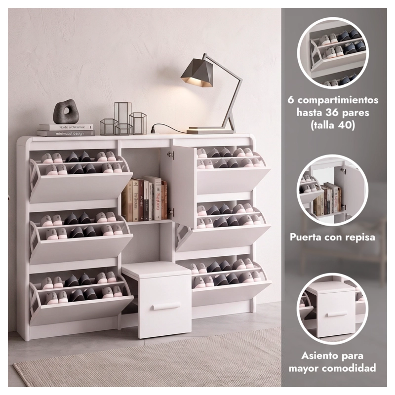 ZAPATERO ORGANIZADOR DOBLE CON BANQUETA Y ENCHUFE 160CM - 2