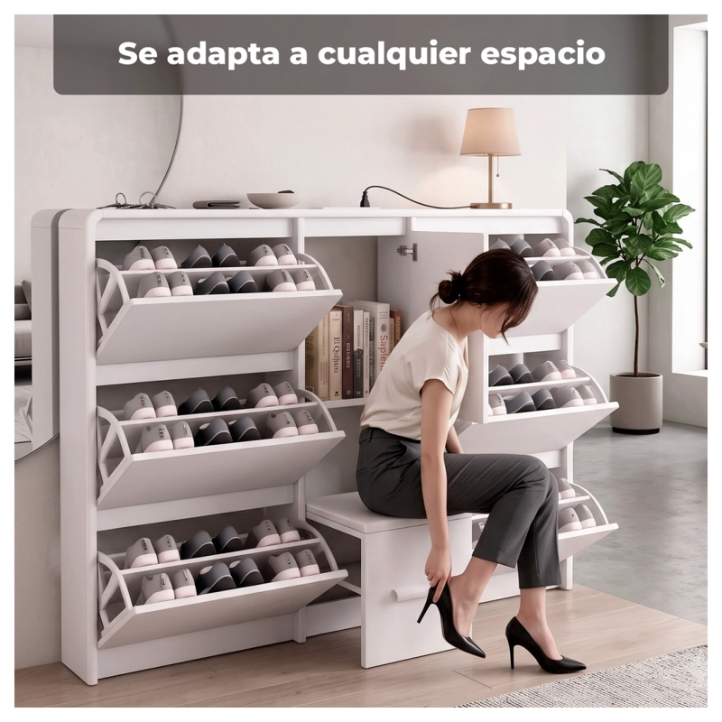 ZAPATERO ORGANIZADOR DOBLE CON BANQUETA Y ENCHUFE 160CM - 3