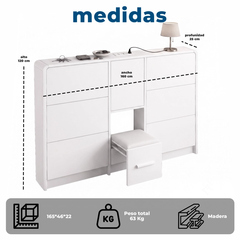 ZAPATERO ORGANIZADOR DOBLE CON BANQUETA Y ENCHUFE 160CM - 8