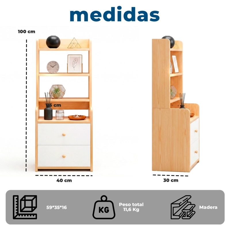 VELADOR CON LIBRERO 2 CAJONES REPISA ORGANIZADOR DORMITORIO - 8