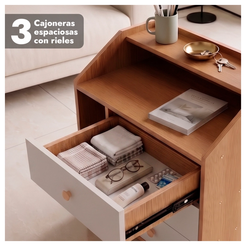 VELADOR DE MADERA CON 3 CAJONES Y REPISAS 61X50X30 CM - 4
