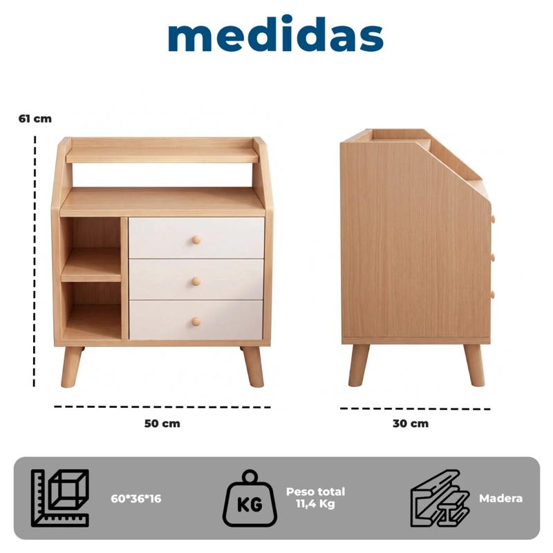 VELADOR DE MADERA CON 3 CAJONES Y REPISAS 61X50X30 CM - 8