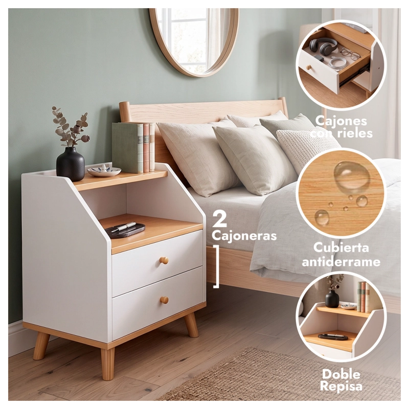 VELADOR DE MADERA CON 2 CAJONES Y DOBLE REPISA 53X40X30 CM - 2