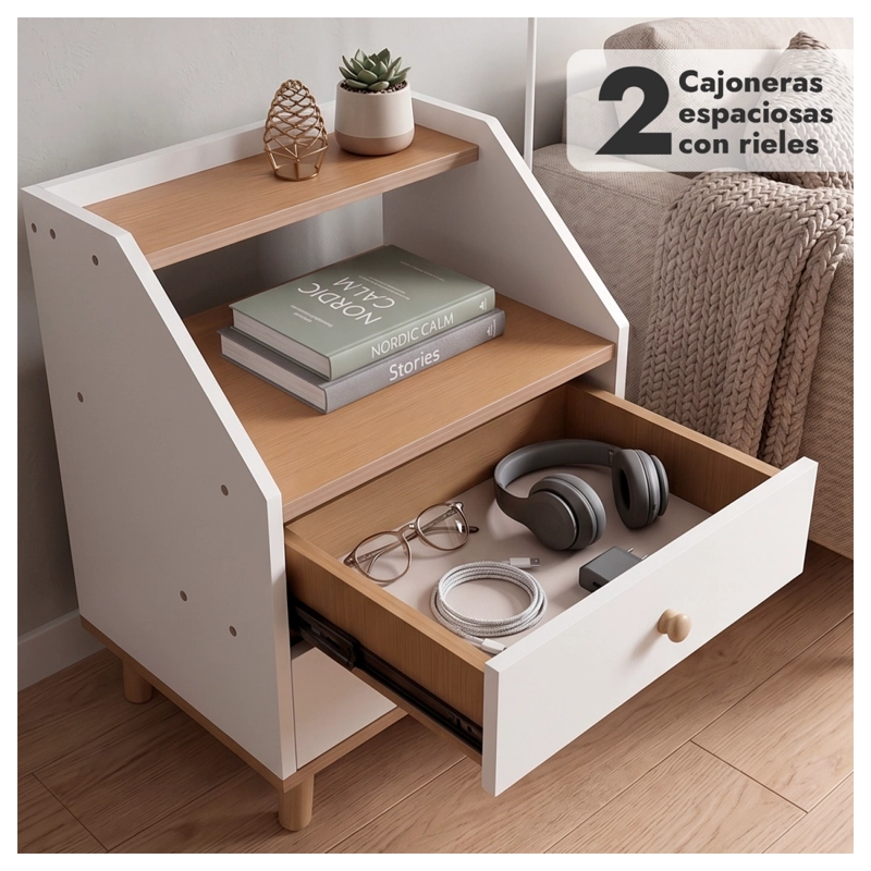 VELADOR DE MADERA CON 2 CAJONES Y DOBLE REPISA 53X40X30 CM - 4