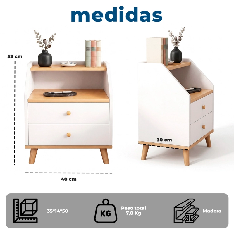 VELADOR DE MADERA CON 2 CAJONES Y DOBLE REPISA 53X40X30 CM - 8