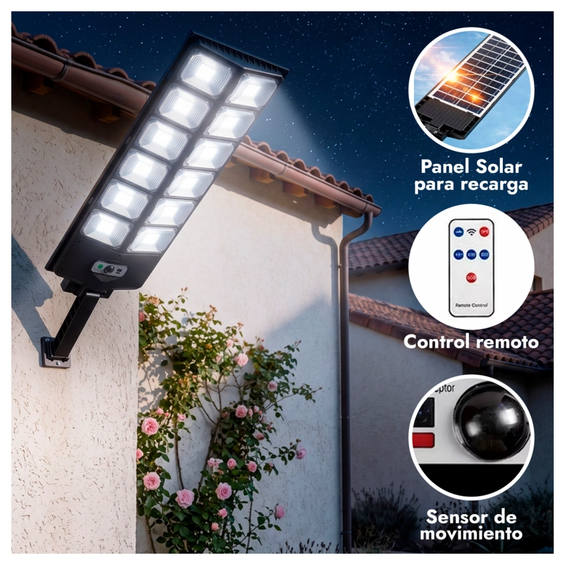 Foco LED Solar 400W 800 Lúmenes 504 LED IP65 con Sensor y Control Remoto - 2