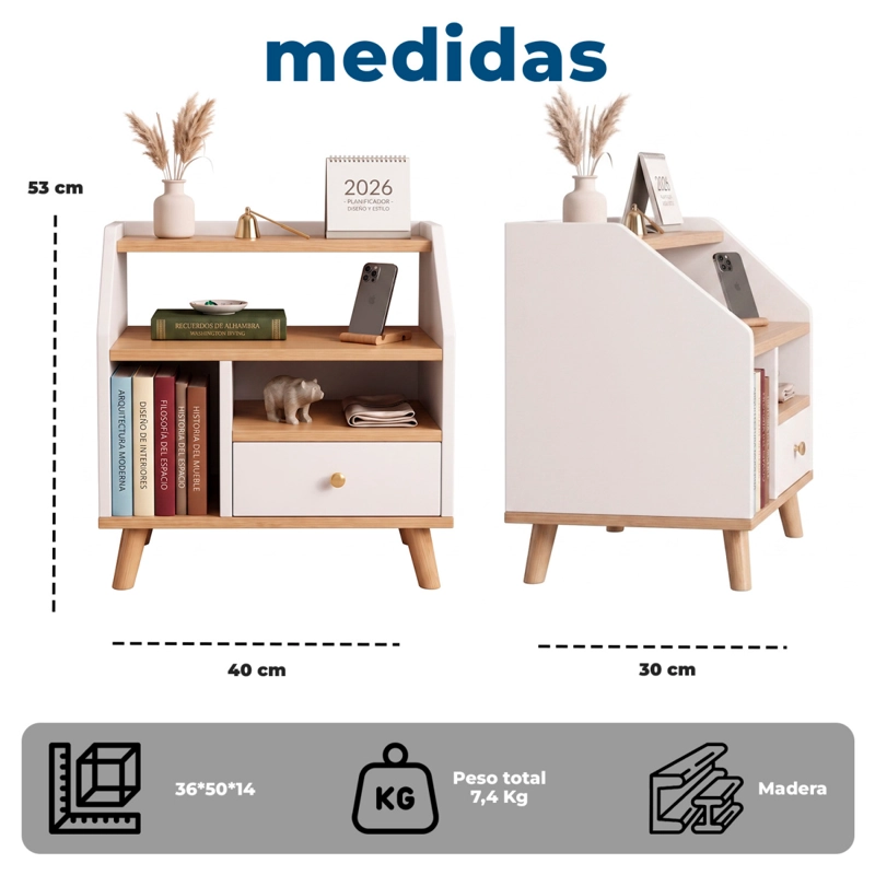 VELADOR CON CAJON DOBLE REPISA Y COMPARTIMIENTOS 53×40×30CM - 8