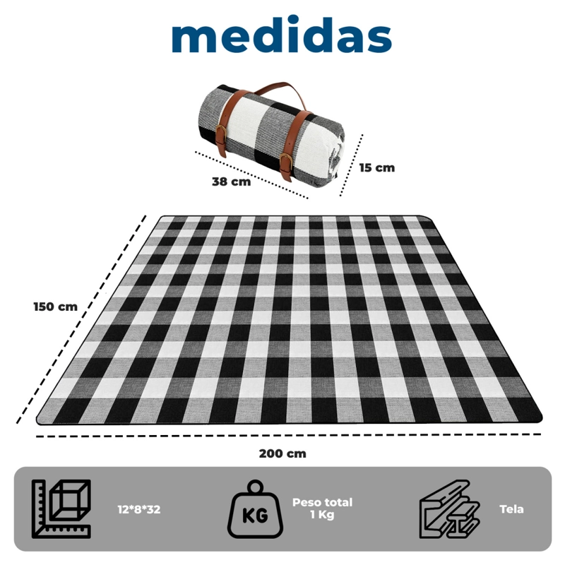 MANTA PICNIC IMPERMEABLE 200X150 CM PLEGABLE CON ASA - 8