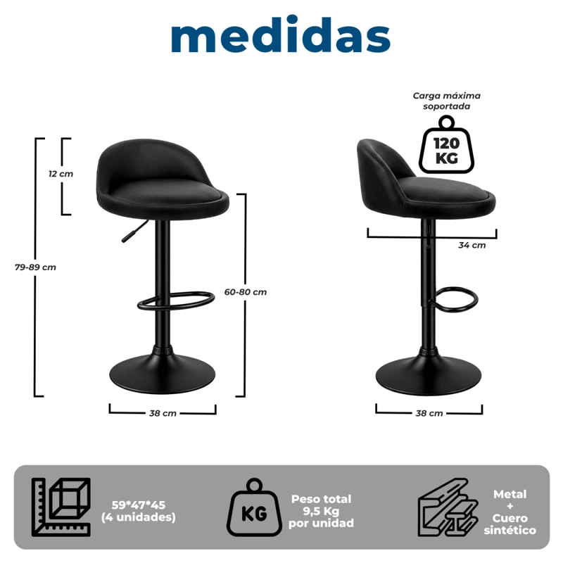SILLA TABURETE DE BAR GIRATORIO 360 CON REGULACION DE ALTURA - 8