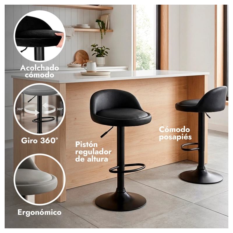 SILLA TABURETE DE BAR GIRATORIO 360 CON REGULACION DE ALTURA - 2