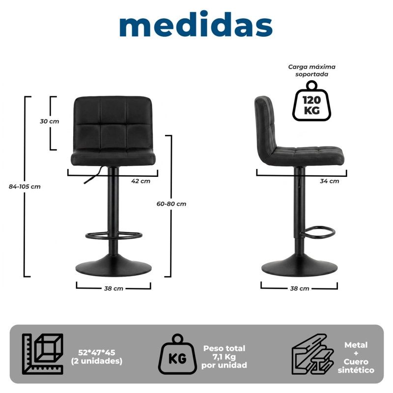 SILLA DE BAR CON BASE MATE Y ALTURA REGULABLE DISEÑO MODERNO - 8