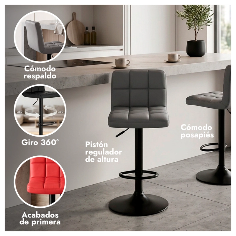 PACK 2 SILLA DE BAR CON BASE MATE Y ALTURA REGULABLE DISEÑO MODERNO - 2