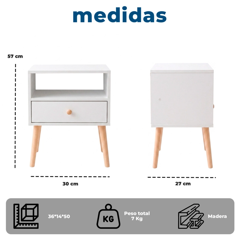 VELADOR MESA DE NOCHE CON CAJON Y COMPARTIMENTO - 8