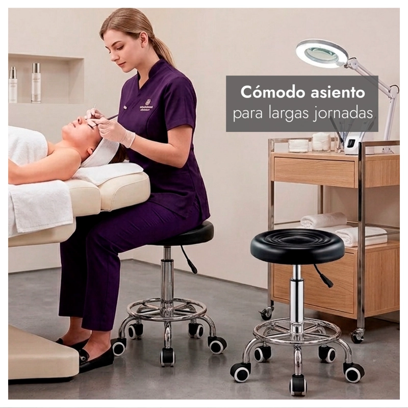 Pack 2 Sillas Giratorias 360 Taburete Clínico Con Ruedas - 6