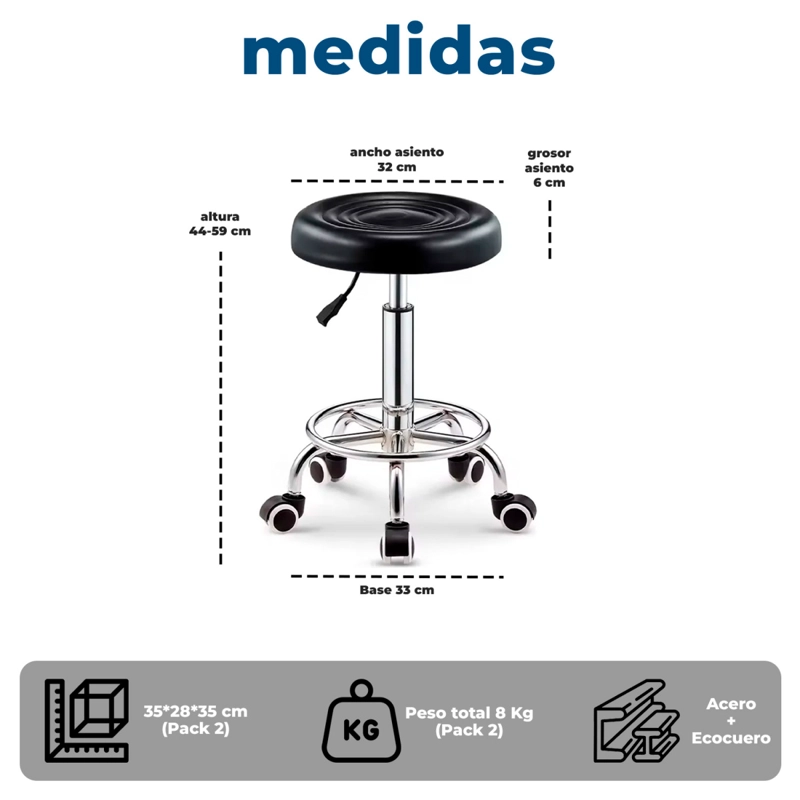 Pack 2 Sillas Giratorias 360 Taburete Clínico Con Ruedas - 8